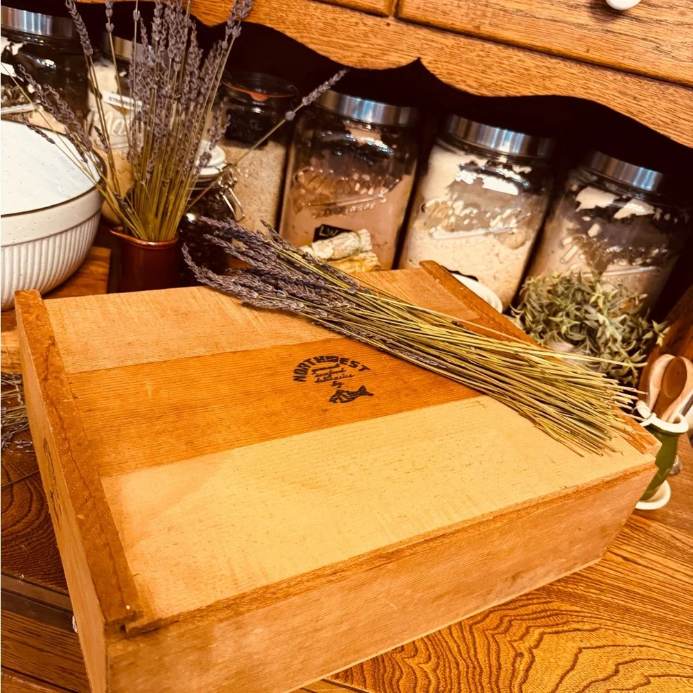Wooden Storage Crate with Lid 3 pc lid & Northwest Seafoods burned on it